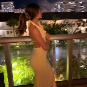 Elegant Yellow Halter Dress